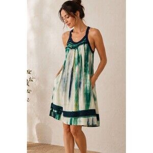 Lucky Brand 100% Silk Dress Womens Small Green Abstract Racerback Sleeveless